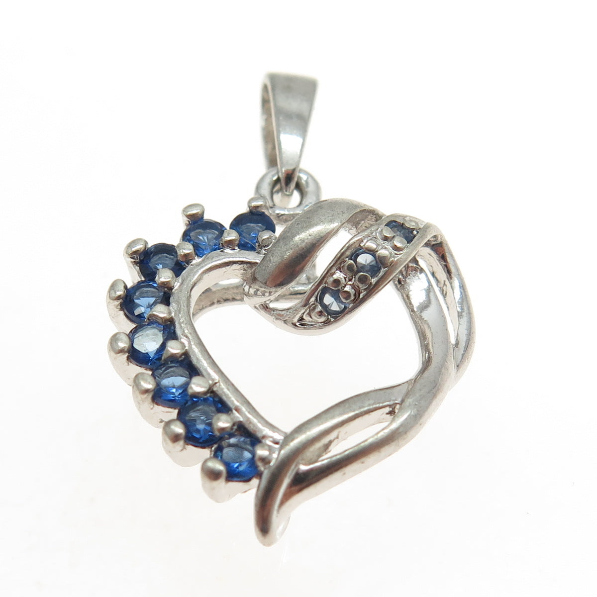 925 Sterling Silver Round-Cut Multi-Blue C Z Heart Pendant