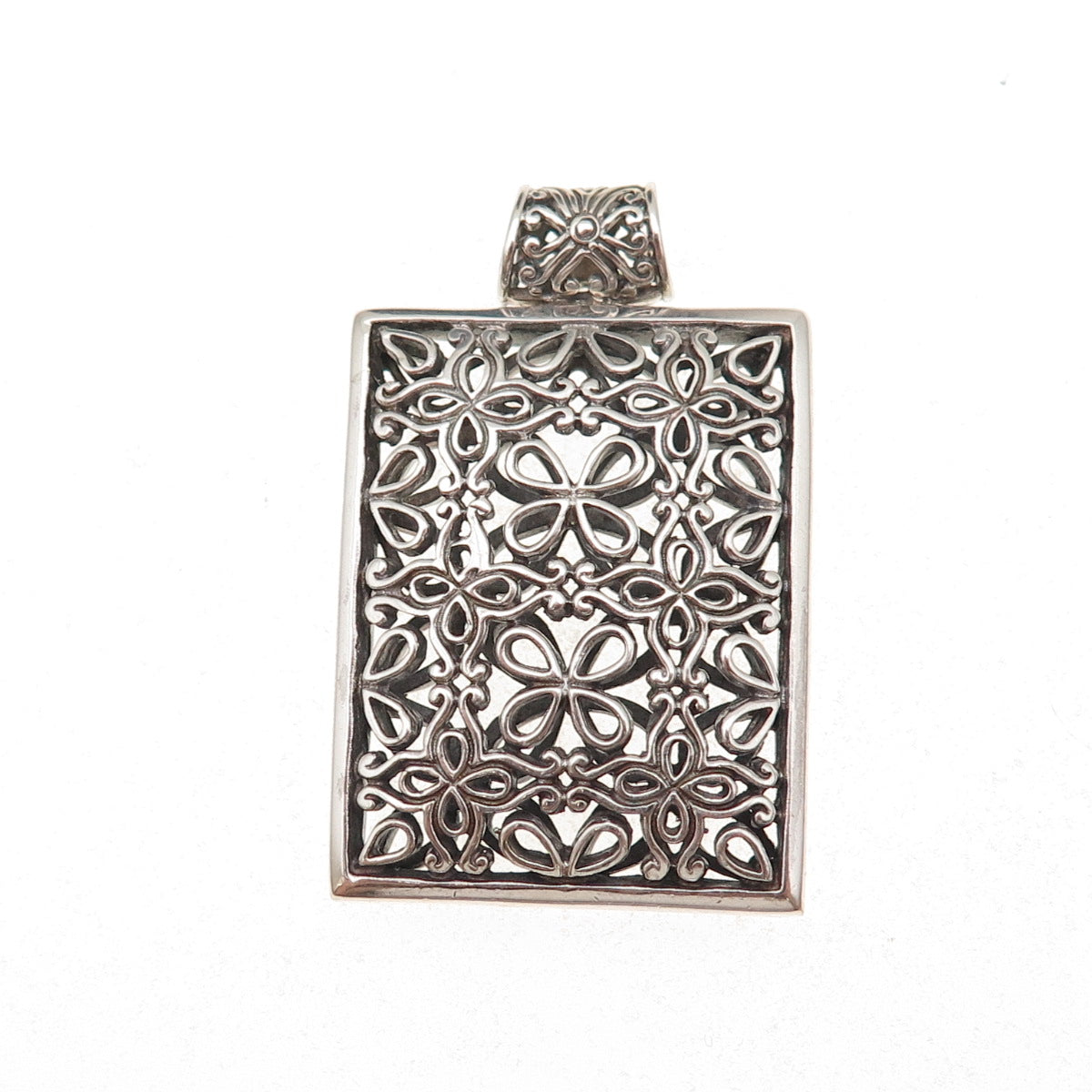 925 Sterling Silver Vintage Floral Oxidized Pendant