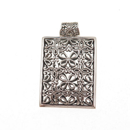 925 Sterling Silver Vintage Floral Oxidized Pendant