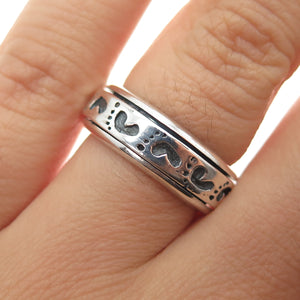 925 Sterling Silver Vintage Baby Footprint Rotating Band Oxidized Ring Size 7