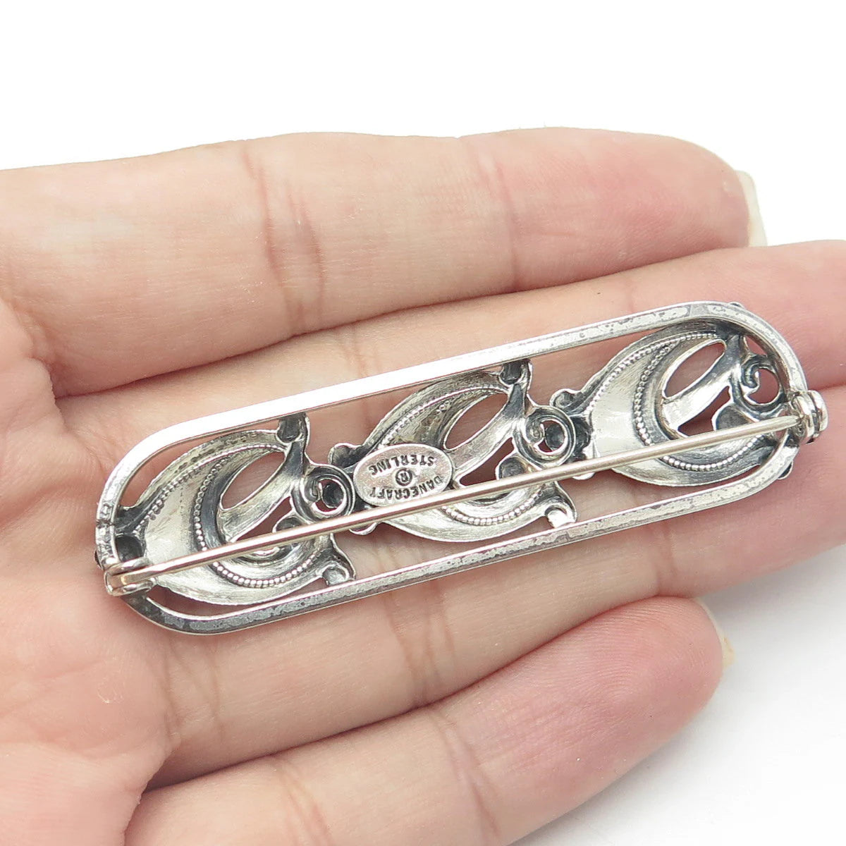 DANECRAFT 925 Sterling Silver Antique Art Deco Jug Row Swirl Pin Brooch