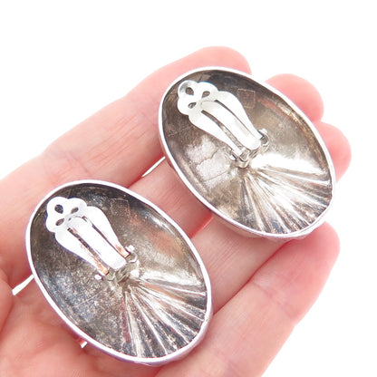 KRYPELL 925 Sterling Silver Vintage Modernist Seashell Clip On Earrings