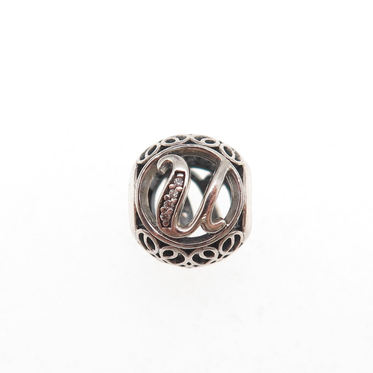 Pandora 925 Sterling Silver C Z Letter U Initial Slide Bead Charm