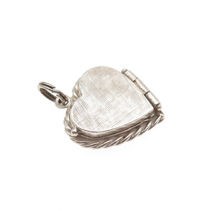925 Sterling Silver Vintage Brushed Heart Locket Oxidized Charm Pendant