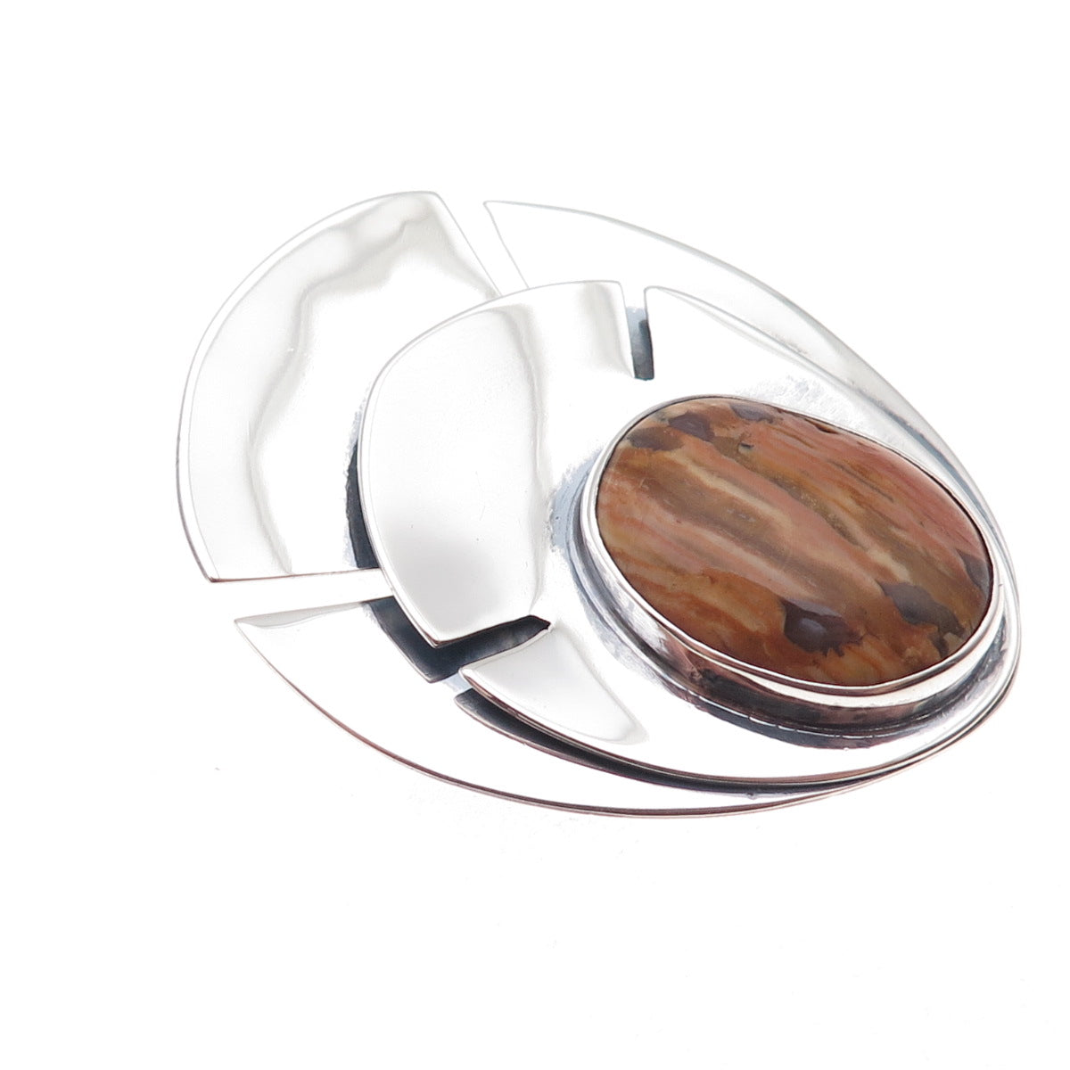 E. Allen 925 Sterling Silver Vintage Real Jasper Modernist Pin Brooch / Pendant
