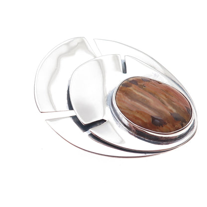 E. Allen 925 Sterling Silver Vintage Real Jasper Modernist Pin Brooch / Pendant