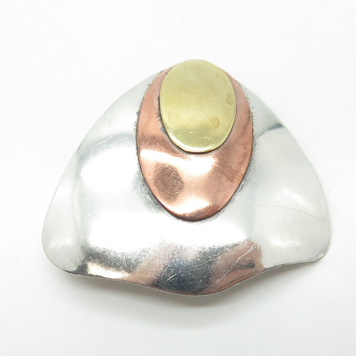 925 Sterling Silver 3-Tone Vintage Modernist Pin Brooch / Pendant
