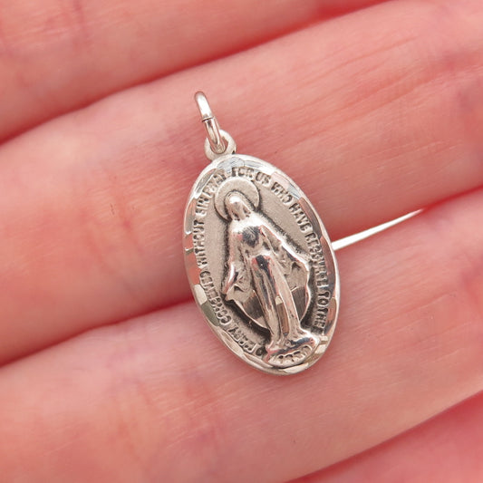 Bliss 925 Sterling Silver Antique Art Deco St. Mary Miraculous Charm Pendant
