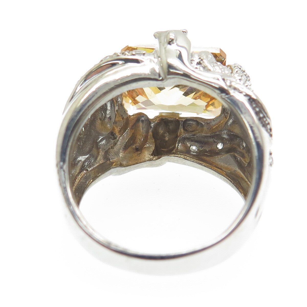 925 Sterling Silver Champagne & White C Z Ring Size 8.75