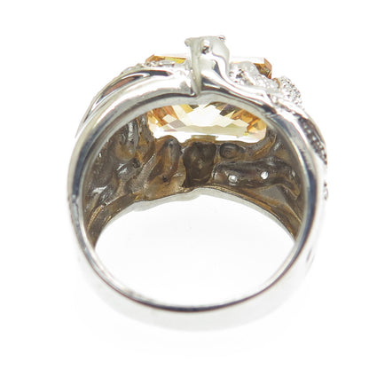 925 Sterling Silver Champagne & White C Z Ring Size 8.75