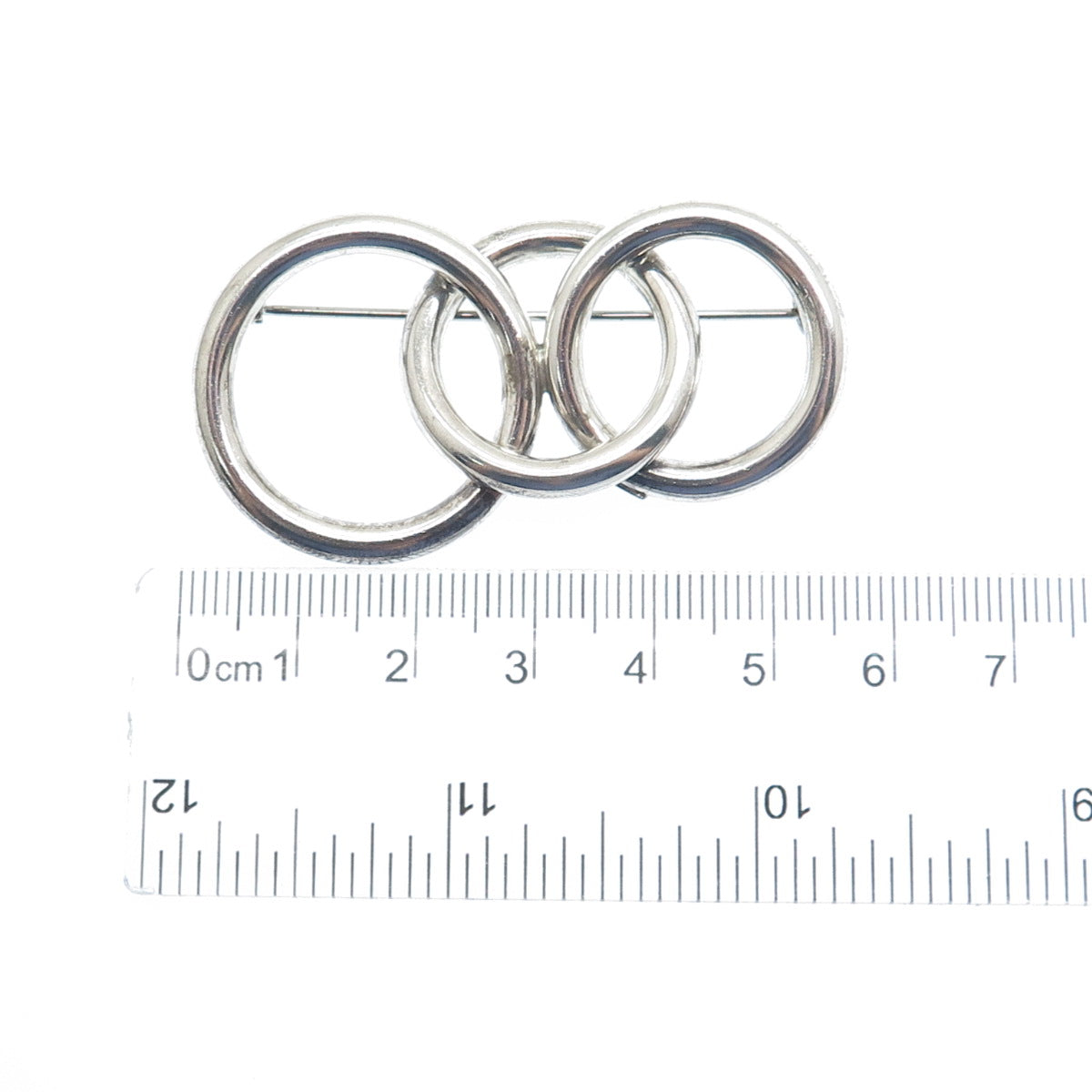 925 Sterling Silver Vintage Mexico Interlocked Circles Modernist Pin Brooch