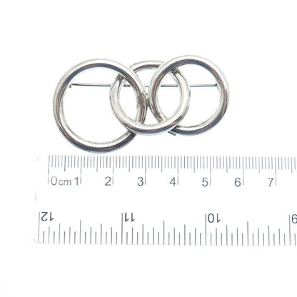 925 Sterling Silver Vintage Mexico Interlocked Circles Modernist Pin Brooch
