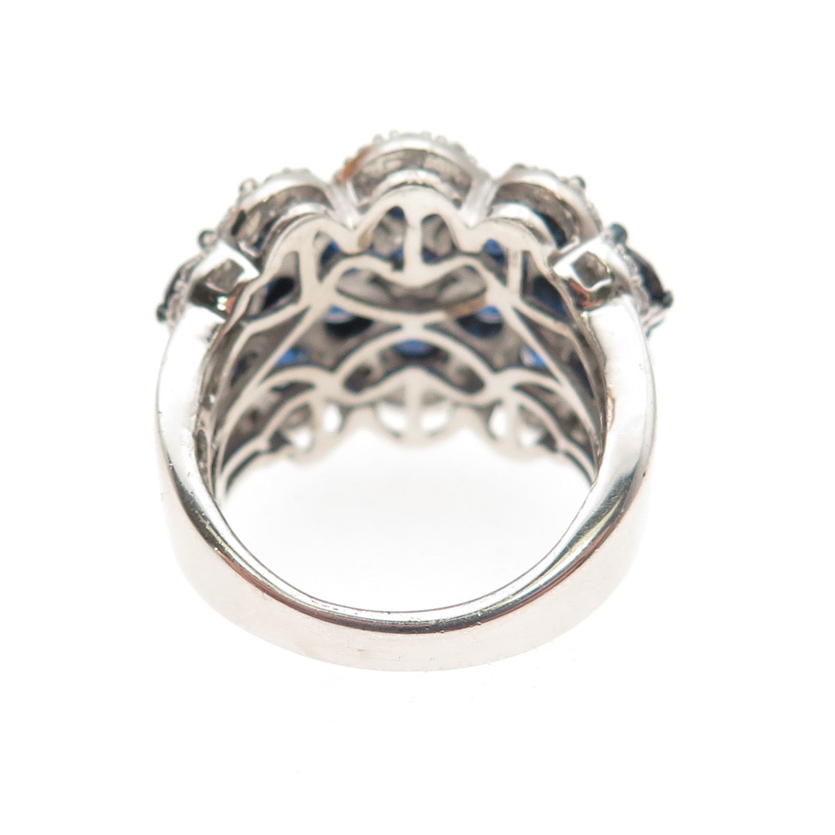 SAMARA SJD Sterling Silver Round-Cut Blue & White C Z Cluster Ring Size 5.25