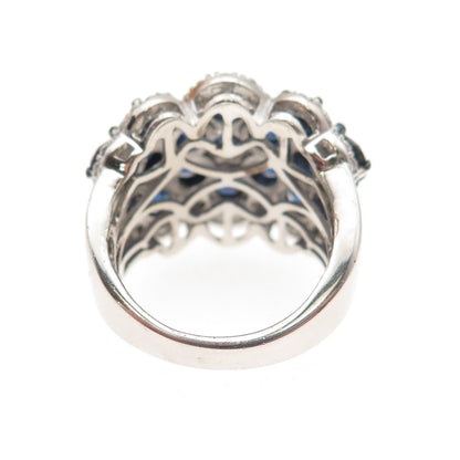 SAMARA SJD Sterling Silver Round-Cut Blue & White C Z Cluster Ring Size 5.25