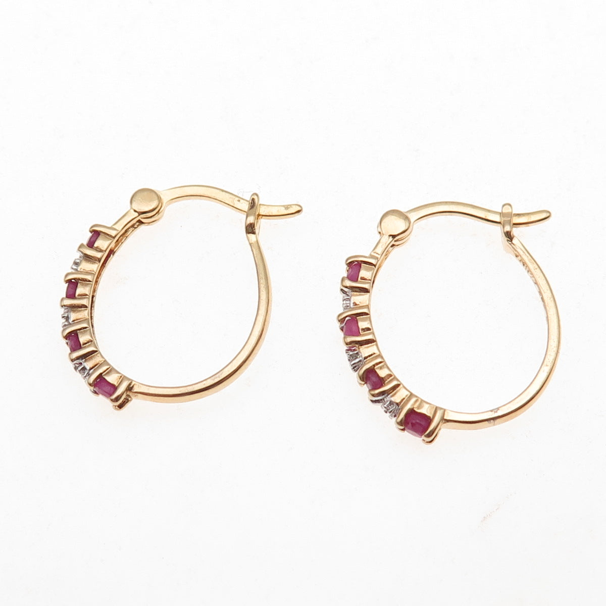 Ross Simons 925 Sterling Silver Gold Plated Real Diamond & Ruby Hoop Earrings