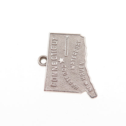 Kinney 925 Sterling Silver Vintage Connecticut State Map Mini Charm Pendant