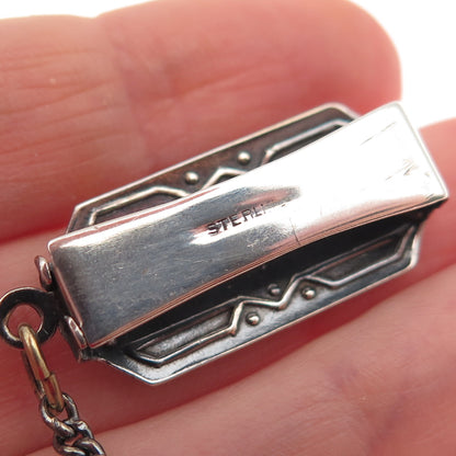 925 Sterling Silver 2-Tone Antique Art Deco Enamel Belt Loop Pocket Watch Chain