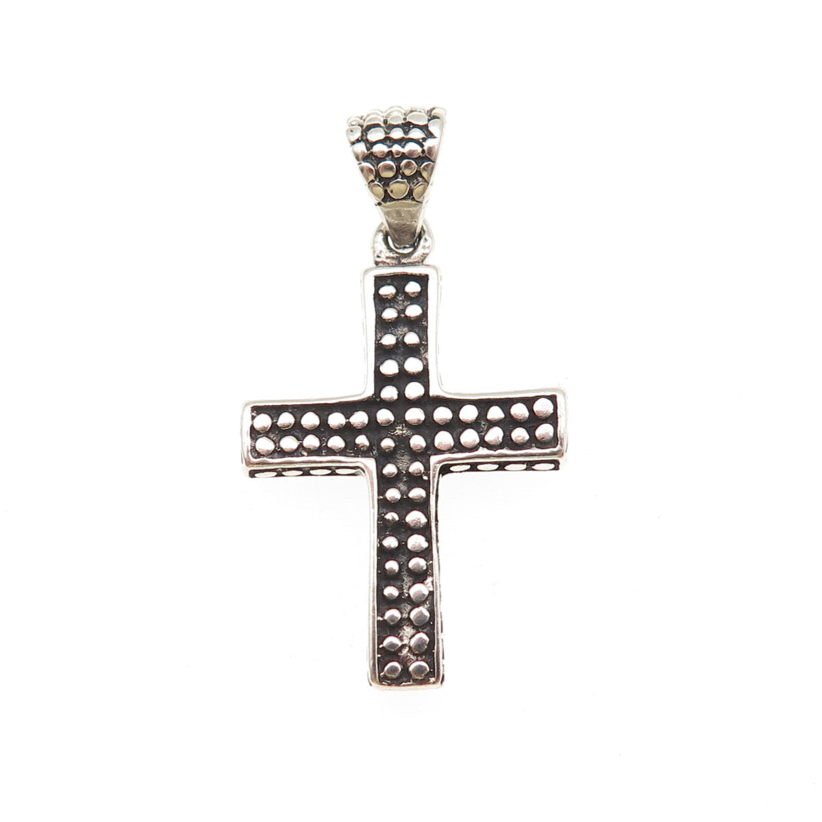 925 Sterling Silver Vintage Dotted Cross Oxidized Charm Pendant
