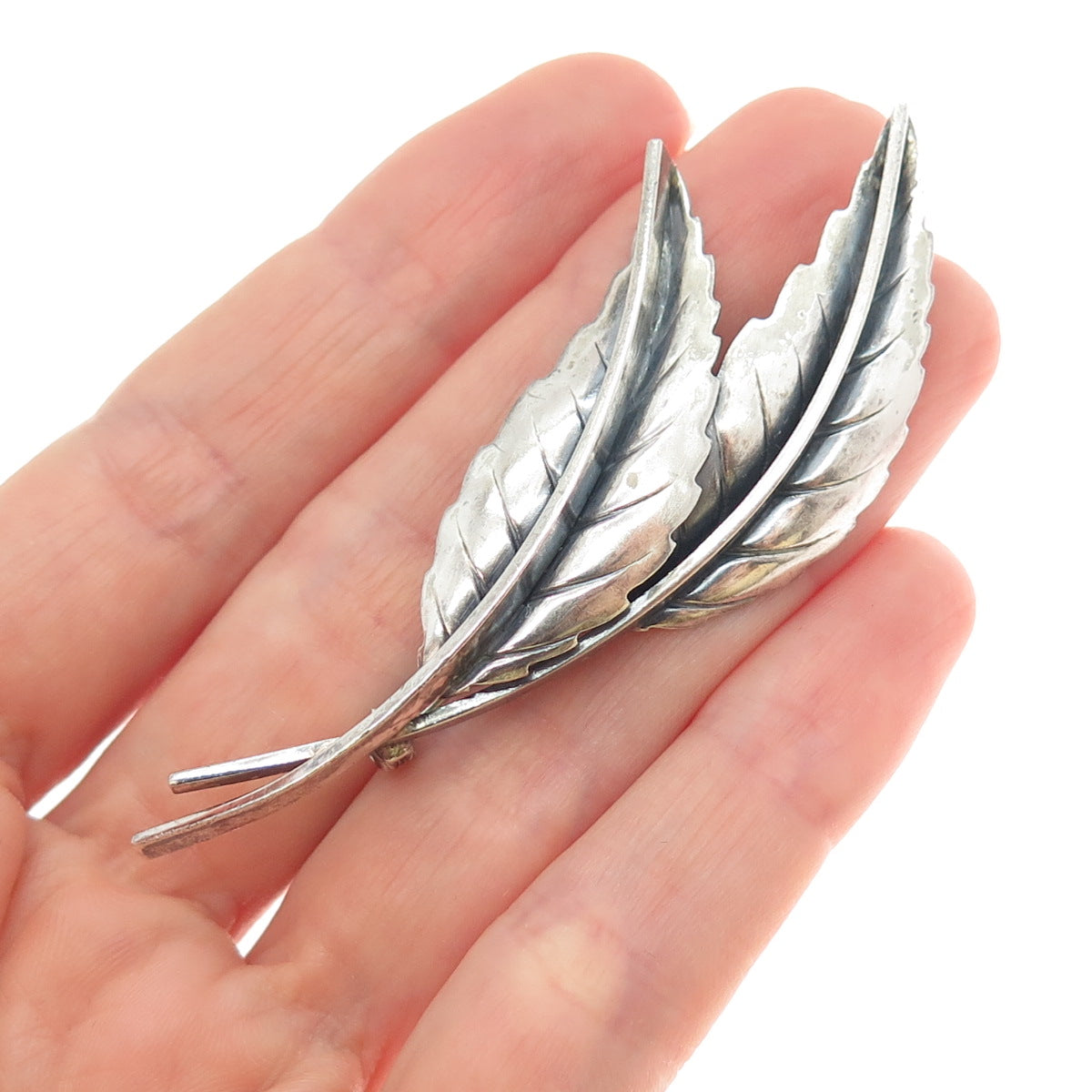 JEWELART 925 Sterling Silver Antique Art Deco Floral Leaf Oxidized Pin Brooch