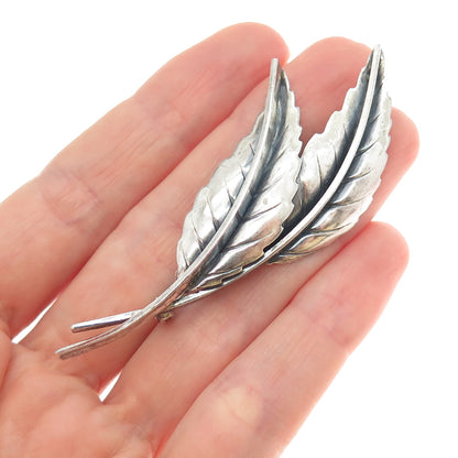 JEWELART 925 Sterling Silver Antique Art Deco Floral Leaf Oxidized Pin Brooch
