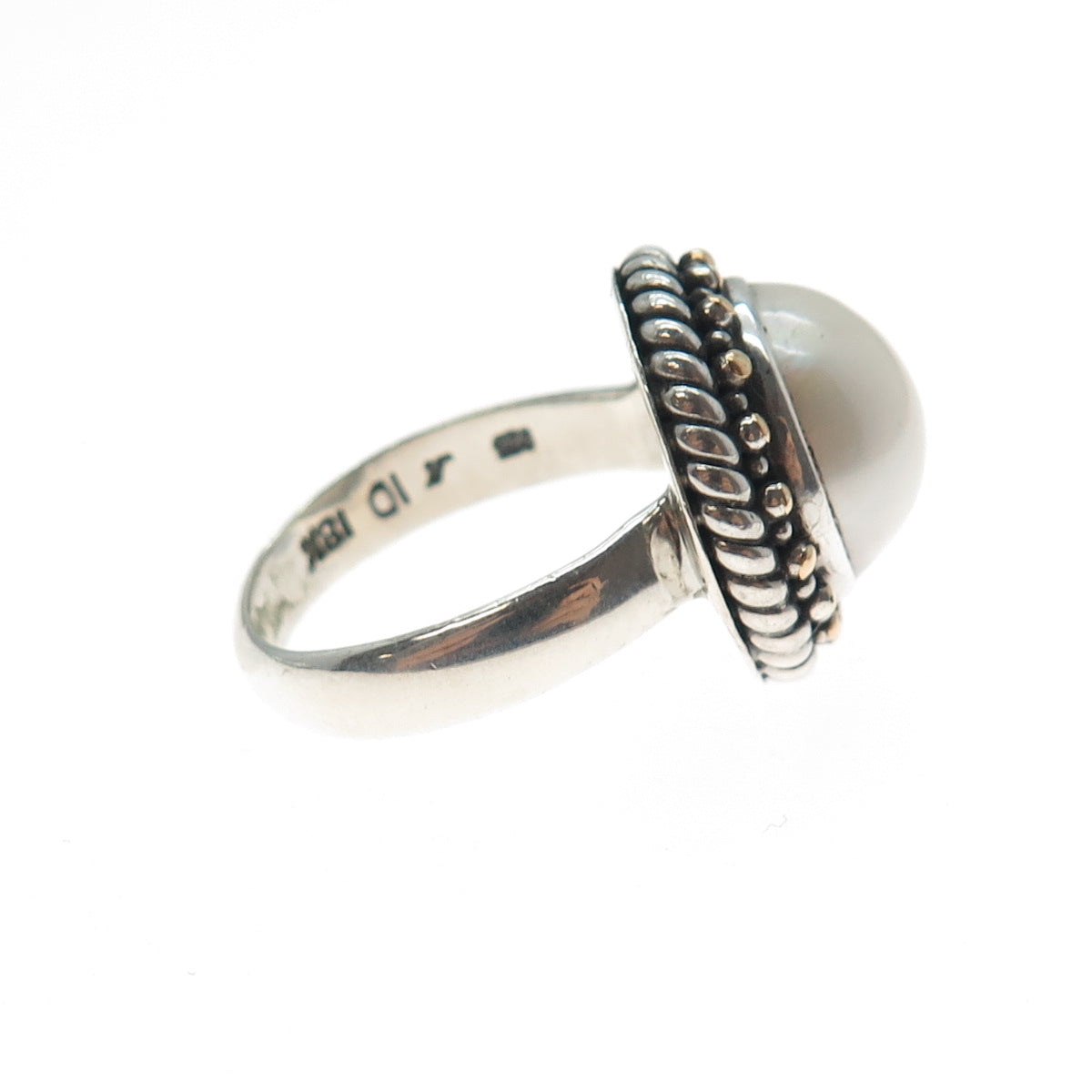 ROBERT MANSE 925 Sterling Silver 18K Gold Vintage Real Pearl Ring Size 8.75