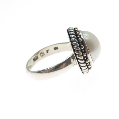 ROBERT MANSE 925 Sterling Silver 18K Gold Vintage Real Pearl Ring Size 8.75