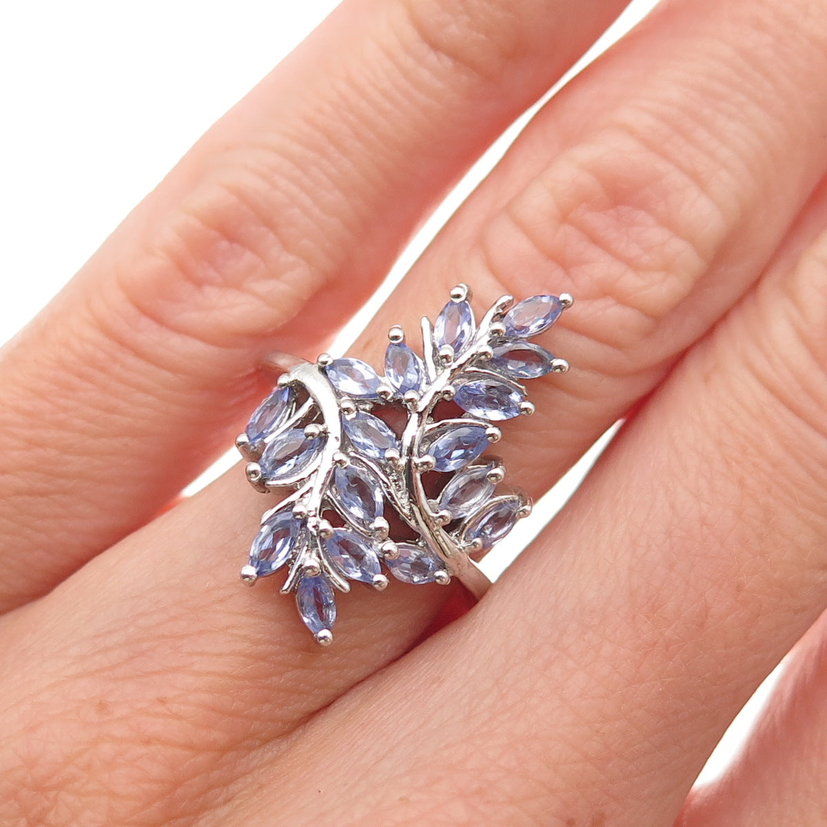 Chuck Clemency 925 Sterling Silver Real Marquise-Cut Tanzanite Ring Size 5.25