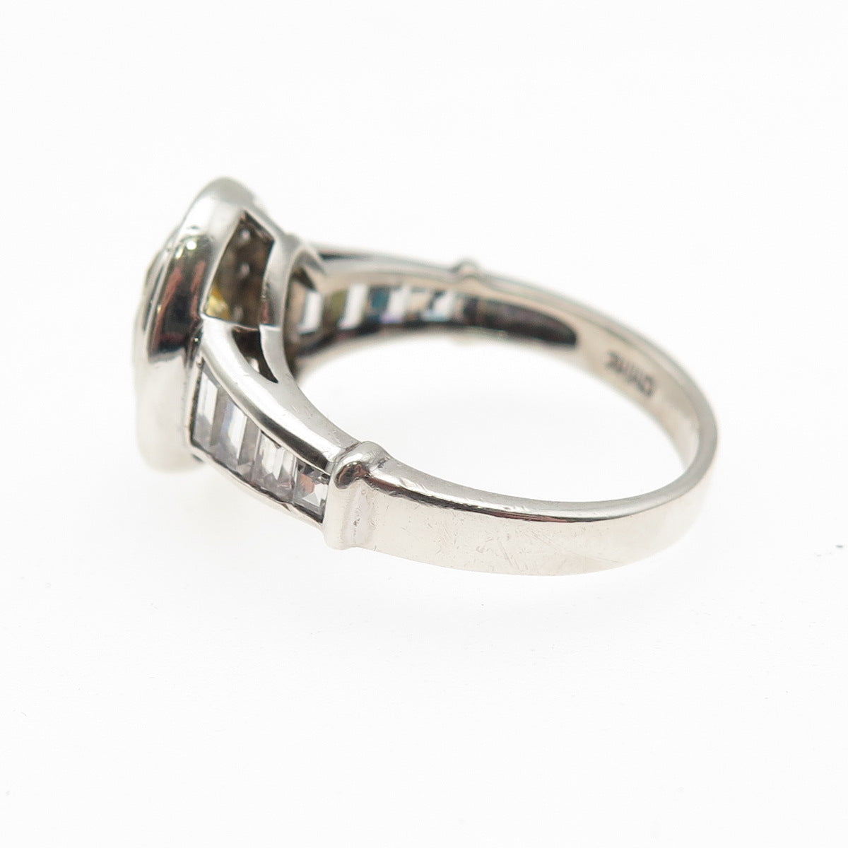 925 Sterling Silver Real Oval-Cut Citrine & C Z Ring Size 8