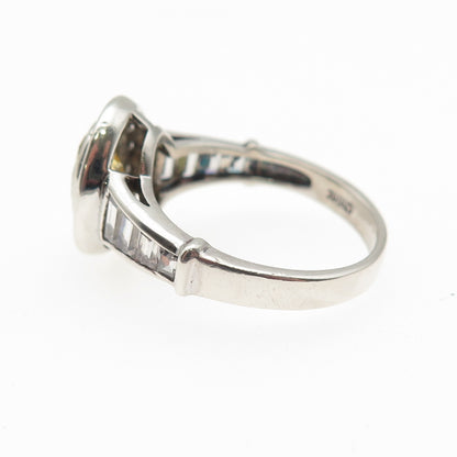 925 Sterling Silver Real Oval-Cut Citrine & C Z Ring Size 8