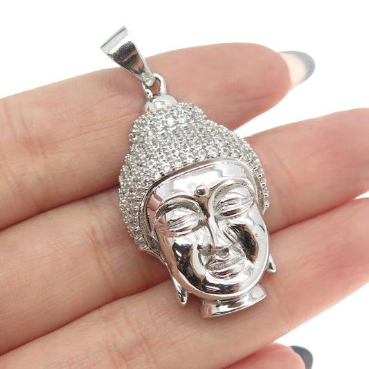 925 Sterling Silver Round-Cut C Z Buddha Pendant