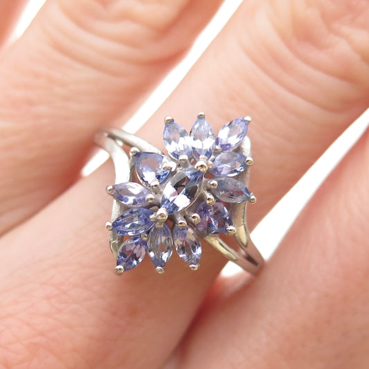Chuck Clemency Sterling Silver Real Marquise & Pear-Cut Tanzanite Ring Size 7