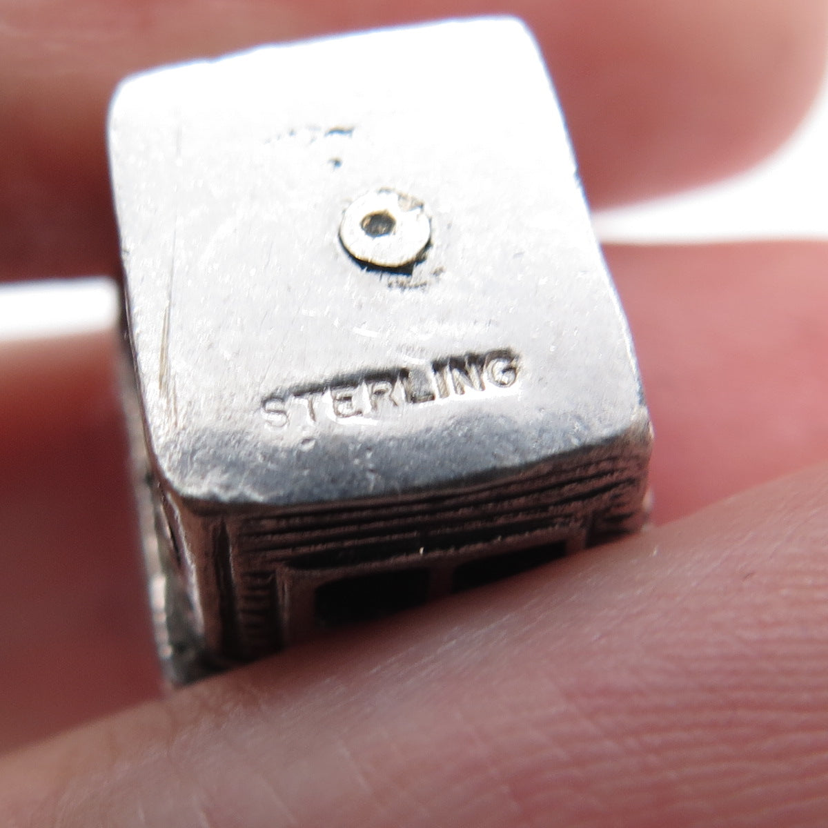 925 Sterling Silver Vintage Old House Oxidized Minimalist 3D Charm Pendant