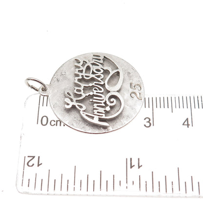 925 Sterling Silver Vintage Engraved Happy 25th Anniversary Charm Pendant