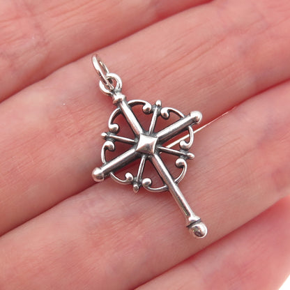 925 Sterling Silver Vintage Snow Cross Oxidized Charm Pendant