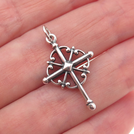 925 Sterling Silver Vintage Snow Cross Oxidized Charm Pendant