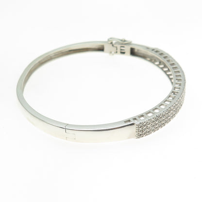 925 Sterling Silver Real Round-Cut Diamond Bangle Bracelet 7.25"