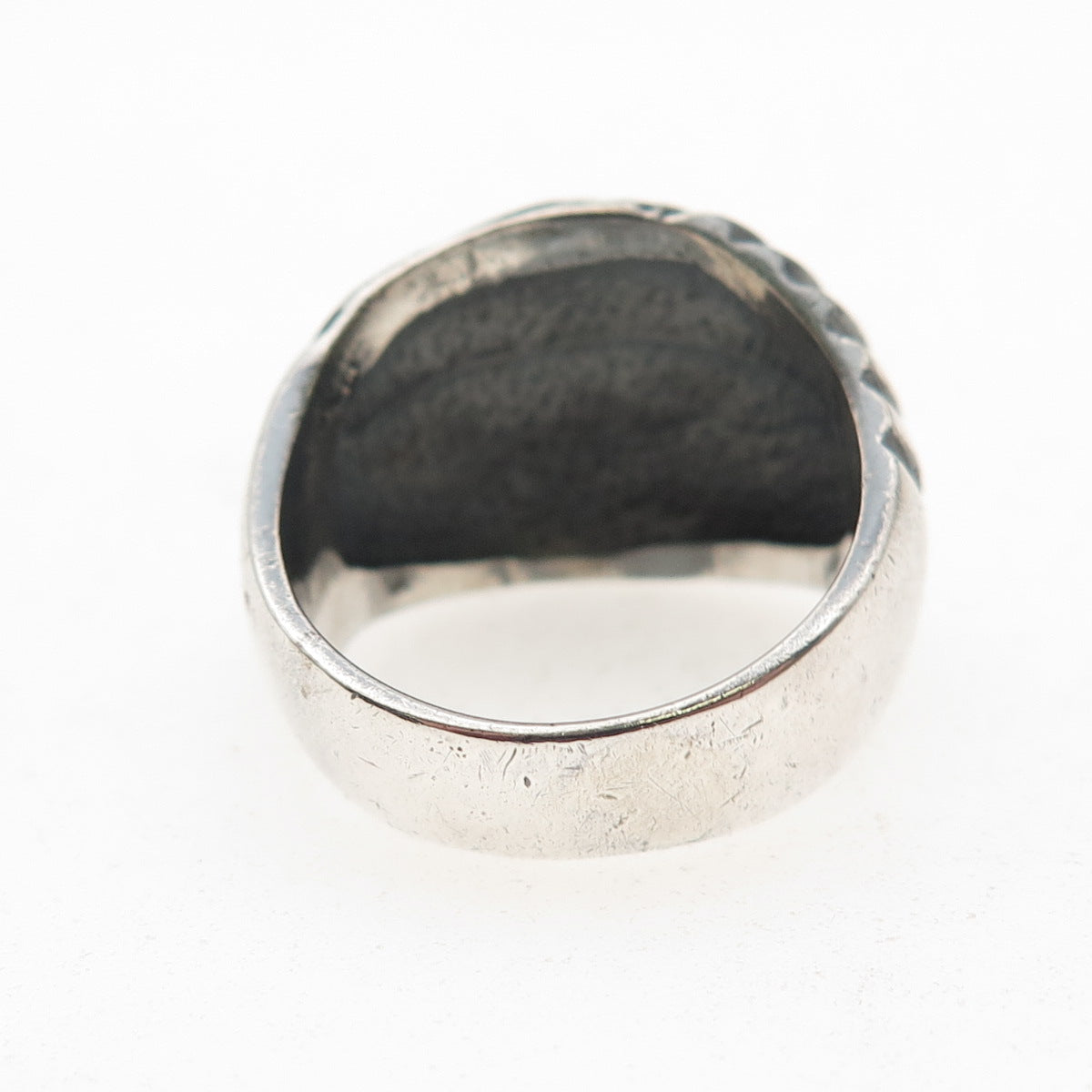 925 Sterling Silver Vintage Modernist Ribbed Oxidized Ring Size 7.5