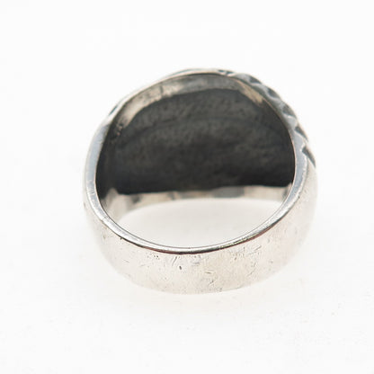 925 Sterling Silver Vintage Modernist Ribbed Oxidized Ring Size 7.5