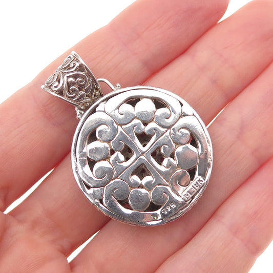 925 Sterling Silver 18K Rose Gold Vintage Heart Floral Ornate Charm Pendant