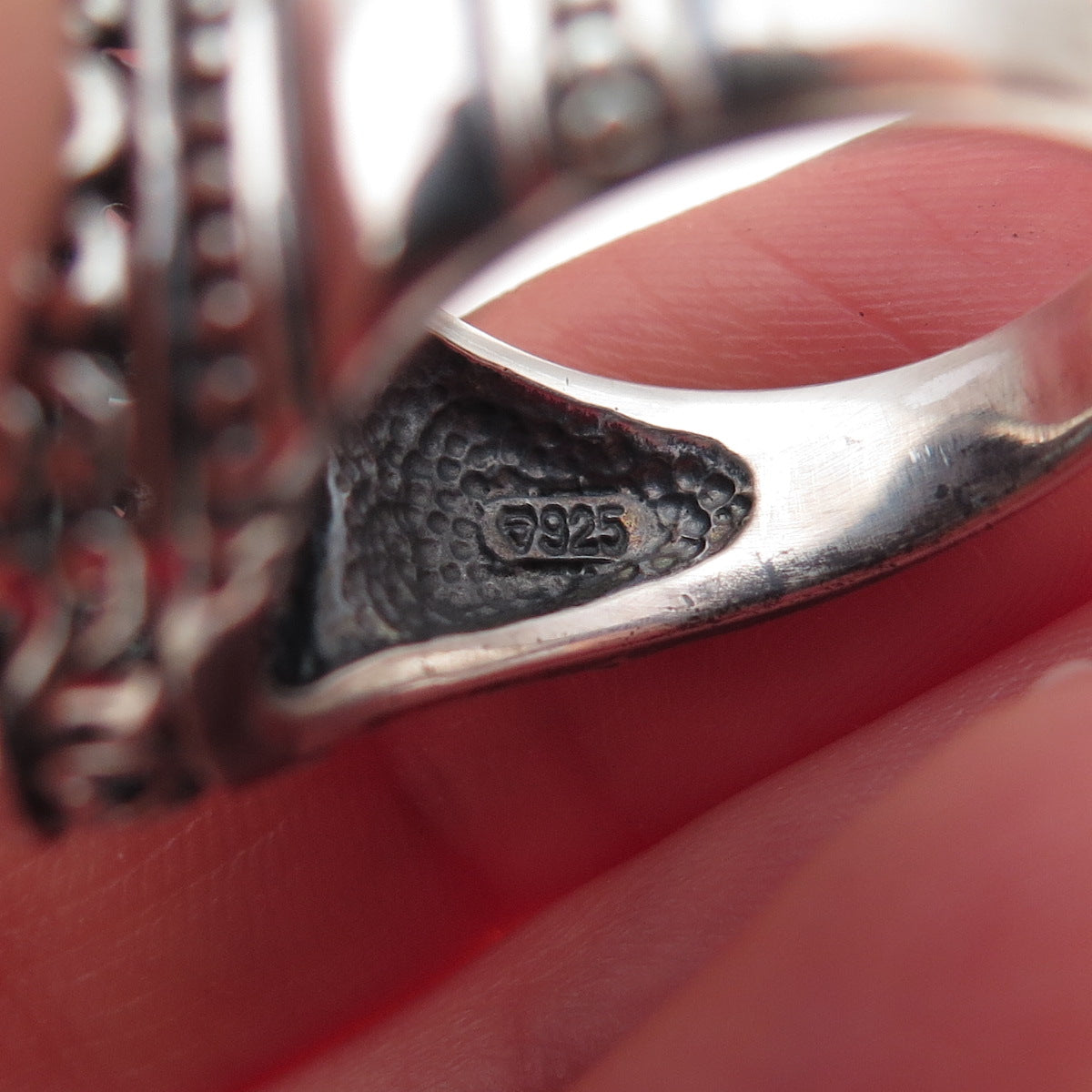 925 Sterling Silver Vintage Real Lapis Modernist Oxidized Ring Size 8
