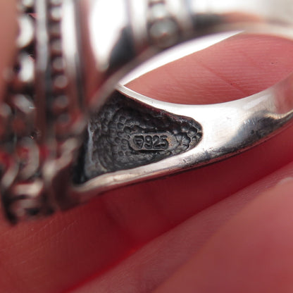 925 Sterling Silver Vintage Real Lapis Modernist Oxidized Ring Size 8