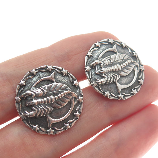 RIMI 925 Sterling Silver Vintage Scorpio Zodiac Sign Round Cufflinks