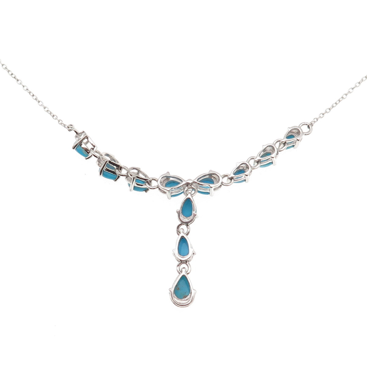925 Sterling Silver Real Sleeping Beauty Turquoise Cable Chain Necklace 18-20"