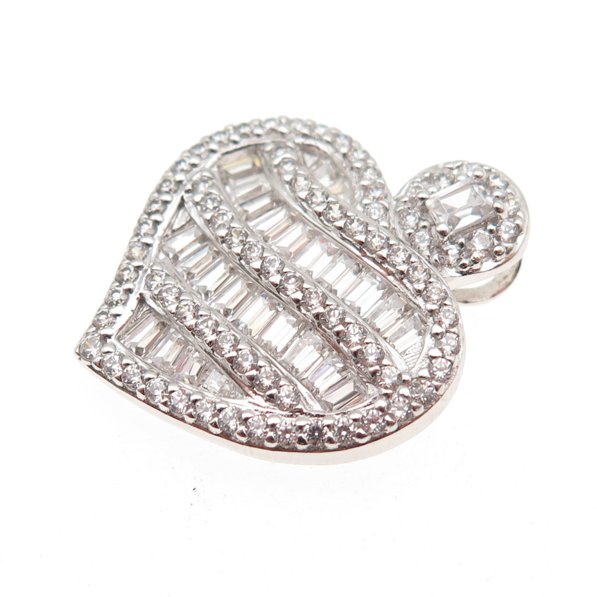 VANNA K 925 Sterling Silver Blue & White C Z Heart Slide Charm Pendant