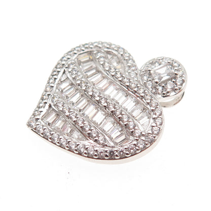 VANNA K 925 Sterling Silver Blue & White C Z Heart Slide Charm Pendant
