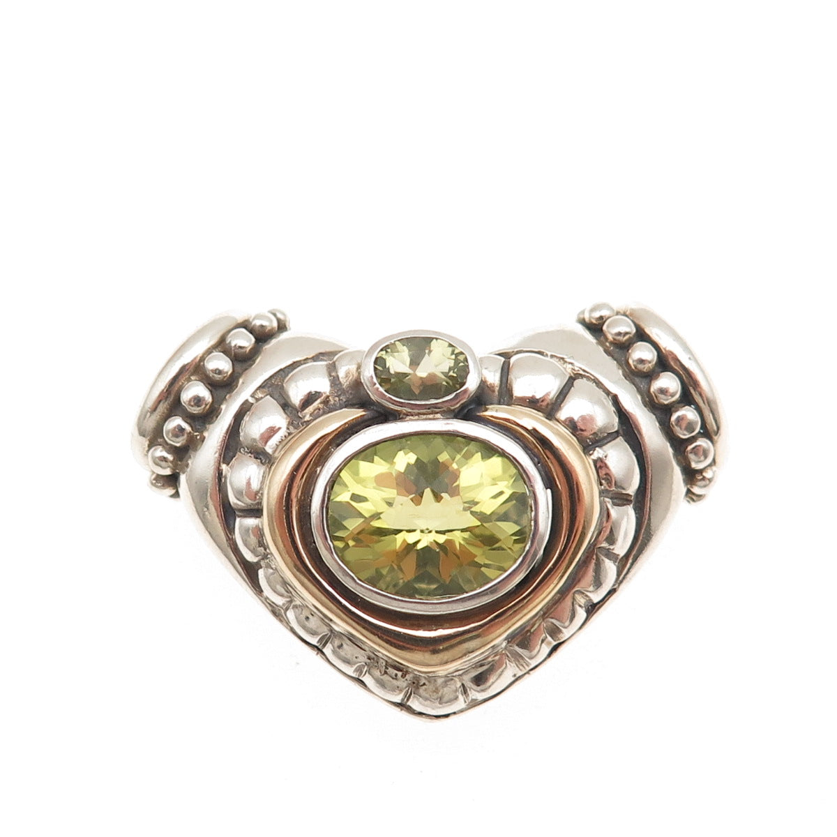 SAMUEL BENHAM Sterling Silver 14K Gold Vintage Real Peridot Heart Slide Pendant