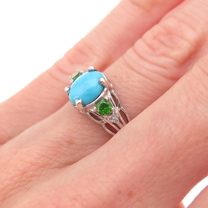 Chuck Clemency 925 Sterling Real Turquoise Peridot & White Topaz Ring Size 6.25