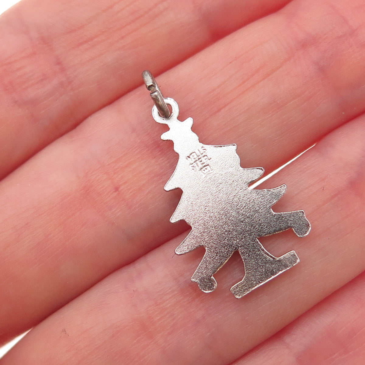 Wells 925 Sterling Silver Vintage Enamel Christmas Tree Charm Pendant