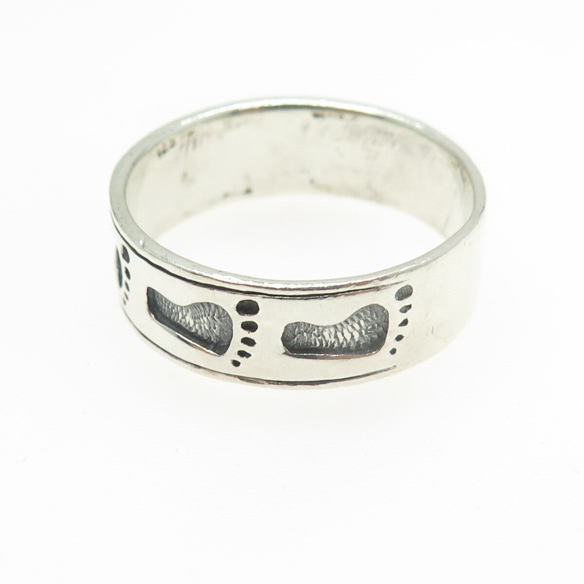 925 Sterling Silver Vintage Footprint Band Ring Size 14.5