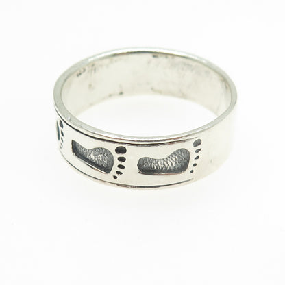 925 Sterling Silver Vintage Footprint Band Ring Size 14.5
